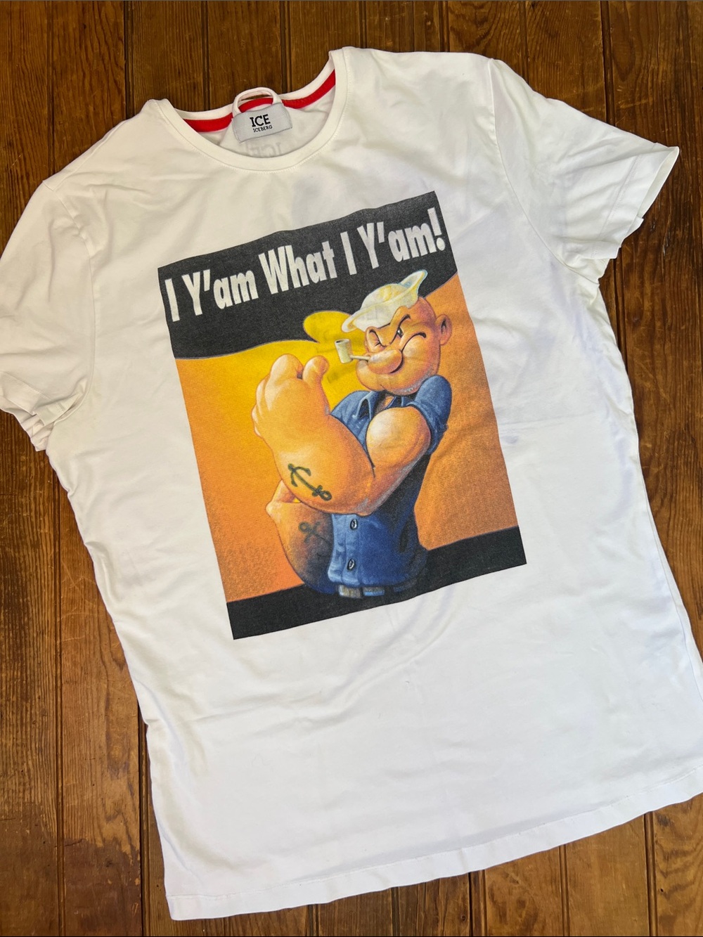 Iceberg White Tee with Colorful Popeye Graphic Y2K rescue me